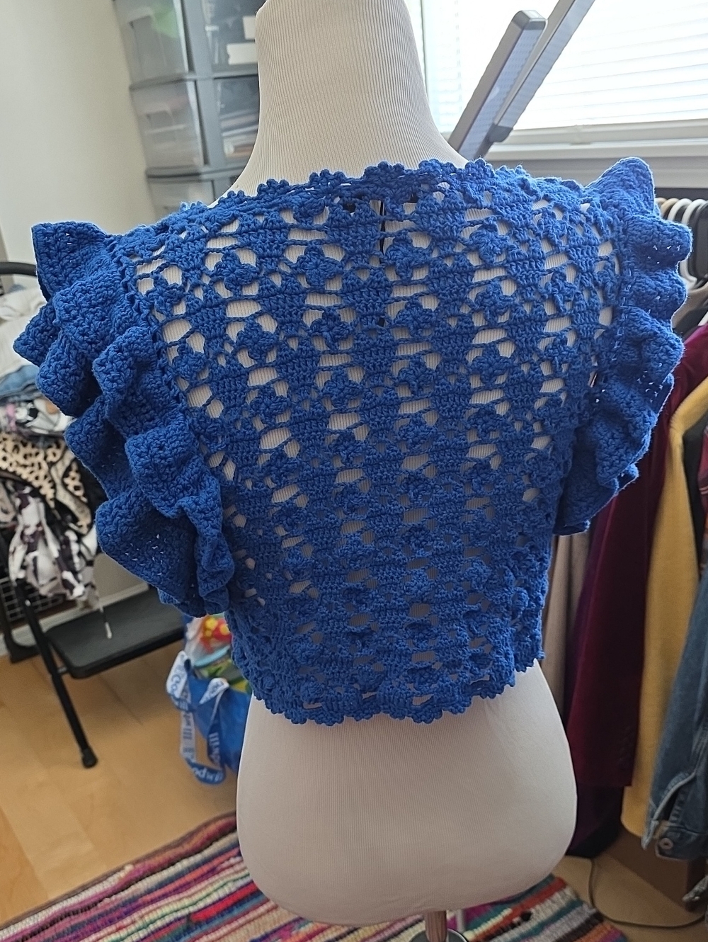Blue Crochet Ruffle Sleeve Crop Top - Picture 4 of 5